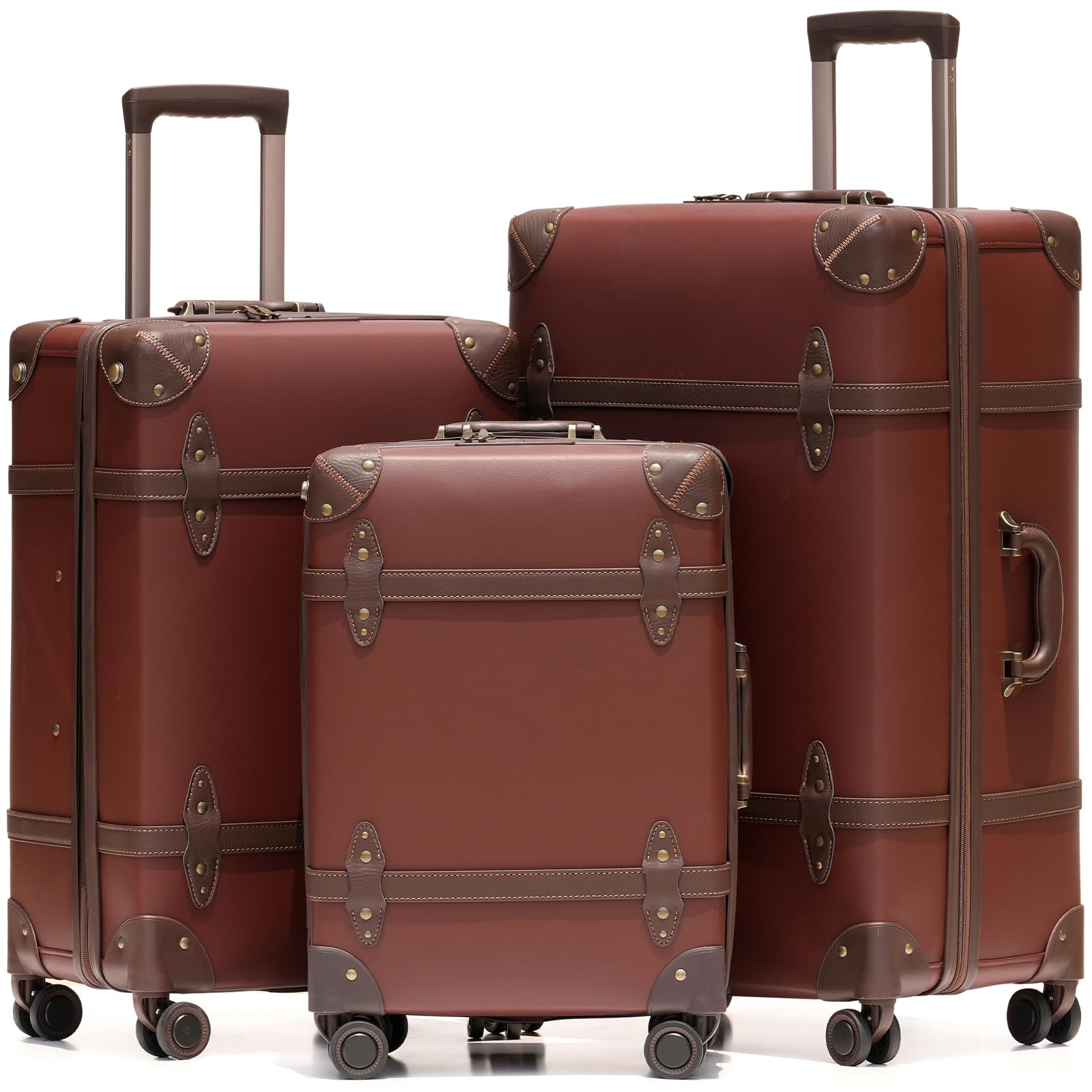 Photo 1 of NZBZ Vintage Luggage Sets for Women, PU Leather Retro Suitcase, Vintage Trunk Luggage, Vintage Suitcase Set (Caramel Brown, 20", 24" & 28")