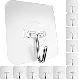 GLUIT Adhesive Hooks for Hanging Heavy Duty Wall Hooks 22 lbs Self Adhesive Towel Hook Waterproof Transparent Hooks for Keys 
