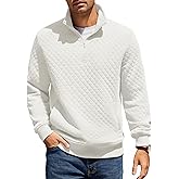 COOFANDY Mens Quarter Zip Pullover Quilted Sweatshirt Knit Long Sleeve Mock Neck Sweater Polo with Pocket