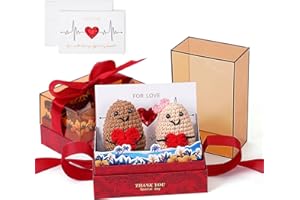 SHUWND 2 Pack Funny Positive Potato, Knitted Potato Couples Crochet Doll Valentines Day Gifts Set, Positive Life Potato Plush Crochet Things with Gift Box Cheer Up Gifts Valentines Day Decorations