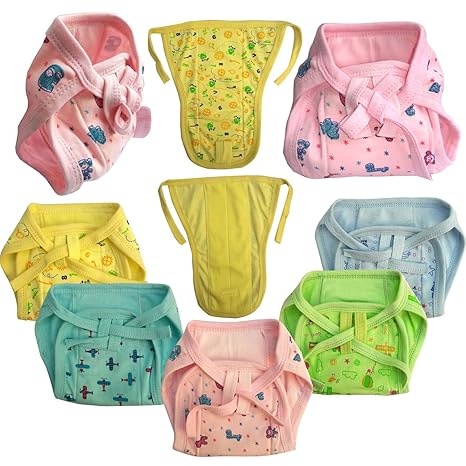 Kidska Cotton Baby Padded Nappies/Printed Washable Reusable Hosiery Cotton Diaper for New Born Baby/Baby Nappies/Baby Langot (DTNAPIMC20, Multi Color, 0-6 Month) Pack of 6