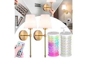 Vimhou Battery Operated Wall Sconce: Peel and Stick Adhesives Stick On Non Drill Wall Light, Rechargeable Wireless Wall Lamp with Battery Corn Bulb for Bedroom Wall Decor (Gold,20inch)
