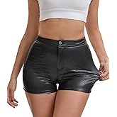 hibshaby Women's Croc Stamped Faux Leather Shorts Black High Waisted Stretch Mini Booty Hot Shorts