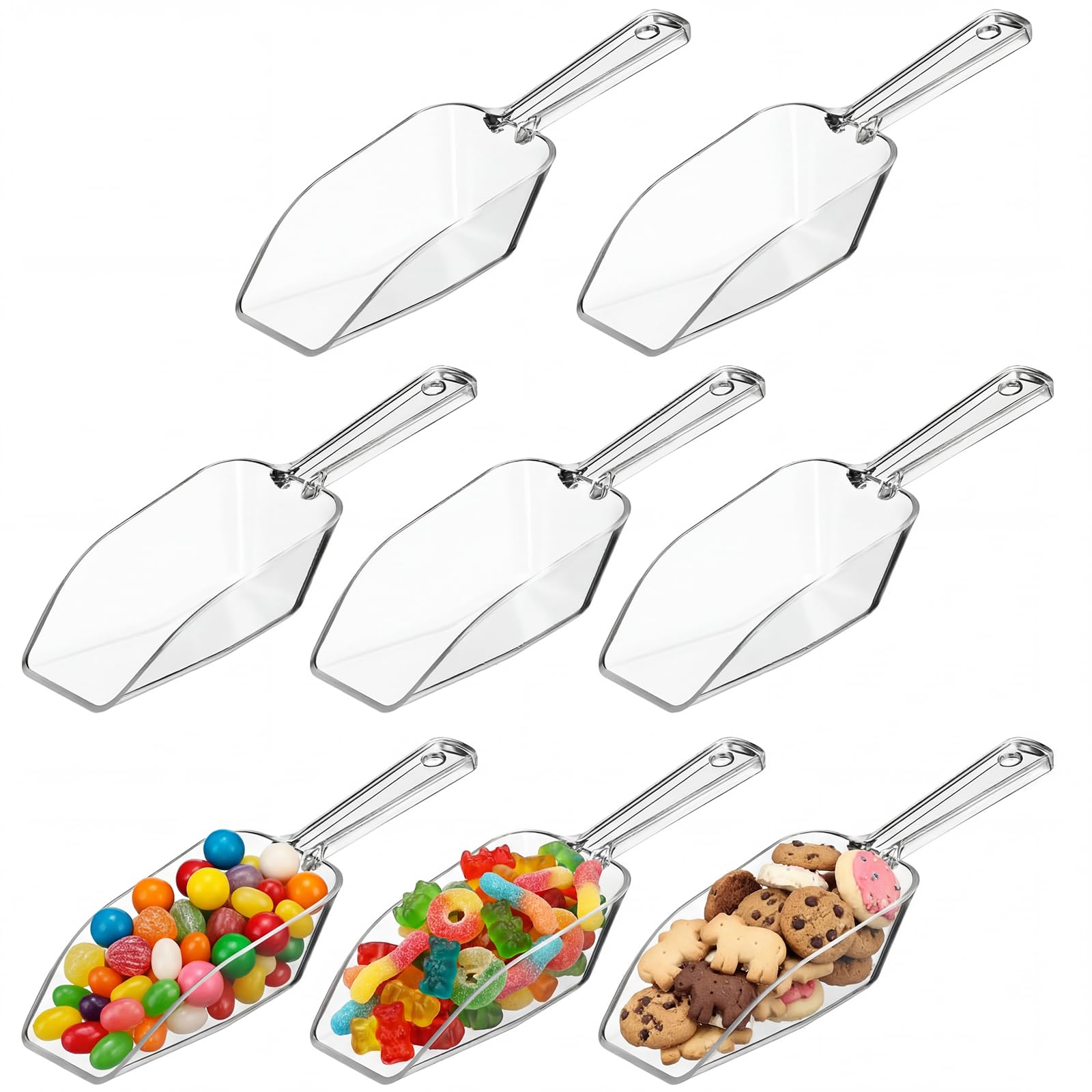 Multi-Purpose Plastic Clear Kitchen Scoops, Ice Scoop for Weddings, Candy Dessert Buffet, Protein Powders, Ice Cream, Coffee, Tea (6.5 Inches, 8 Pieces)