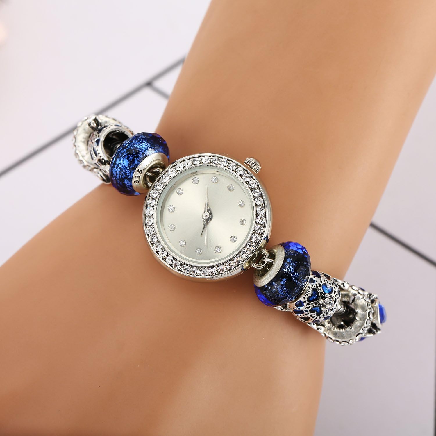 Reloj Mujer MANBARA Místico Galaxia Universo Media Luna con Estrellas Cristal Swarovski Charms Plata Pulseras Reloj