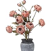 LFF 4Pcs Vintage Artificial Dried Roses with 12 Flowers – Long Stem Silk Roses Bouquet for Vases, Lifelike Faux Flowers for DIY Home, Weddings, Parties Decor (Rose Red)