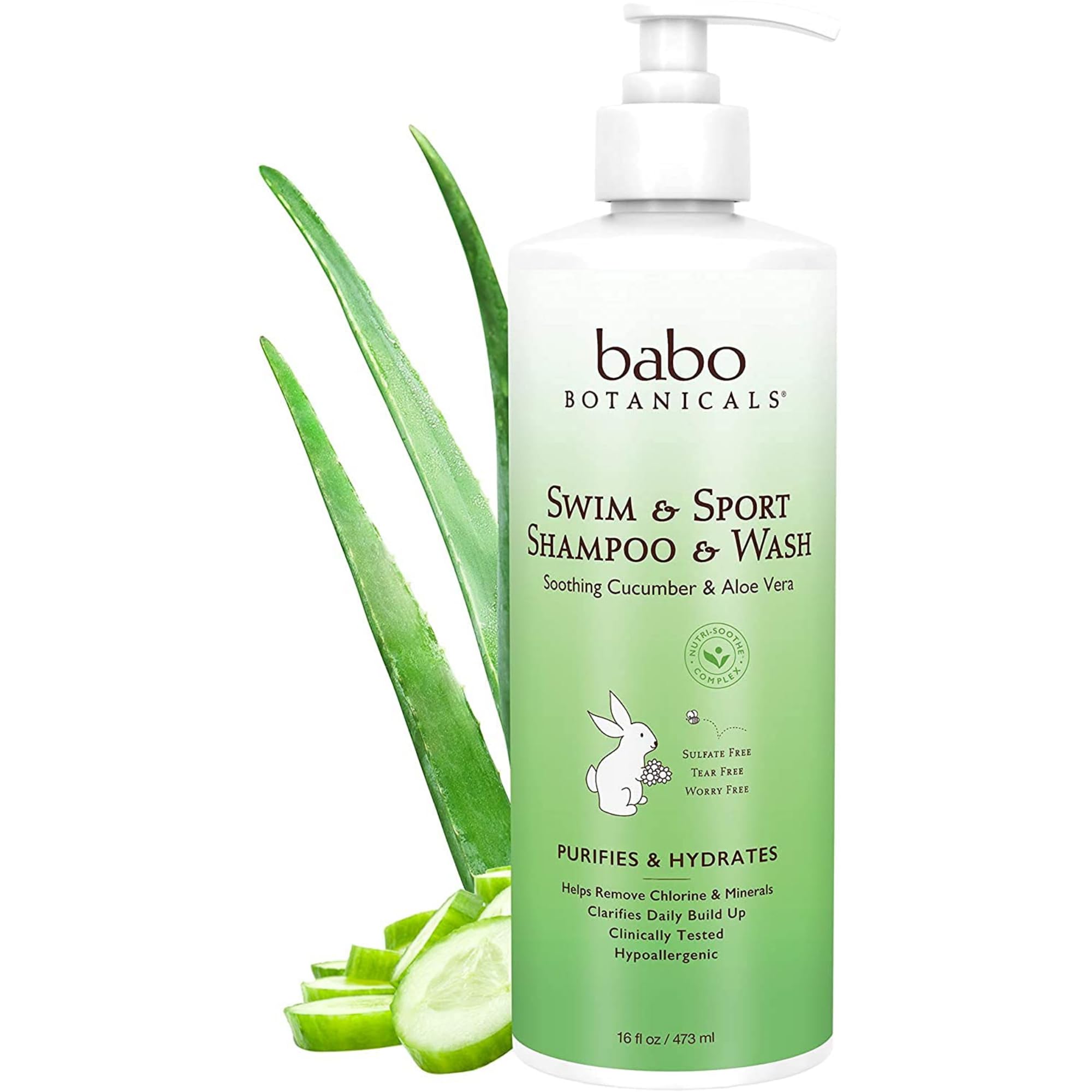 Babo Botanicals Swim and Sport Shampoo and Wash Cucumber Aloe, 16 Ounce