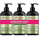 Mielle Wash Day Essentials Bundle - Rosemary Mint Shampoo, Conditioner, Leave-In Conditioner (3 Products)