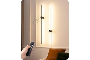 EDISHINE Plug in Wall Sconce Set of Two, Stepless 2700K-6000K Dimmable LED Wall Lights, 350° Rotation 39.4" Touch Wall Sconce with Remote, Timer, Night Light Mode for Living Room Bedroom Hallway