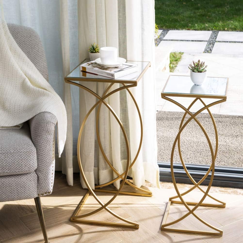 Glitzhome Set of 2 Nesting Coffee Tables Decorative Accent Side End Tables Plant Stand Chair for Bedroom, Living Room, Home Office and Patio: Kitchen & Dining