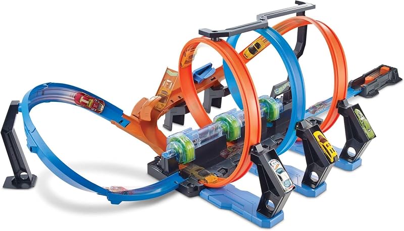 Hot Wheels Track Set and Toy Car Large-Scale Motorized Track with 3 Corkscrew