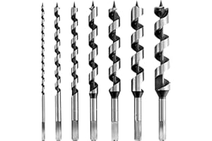 QWORK Auger Drill Bit Set, 7 Piece Set 9" Auger Bit Set Hardened Alloy Steel Ship Auger Bit Creates Deep Clean Hole Precise D