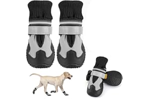 Lukovee Dog Shoes - Waterproof Warm Fleece Lined Dog Booties for Small Medium Large Dogs, Non-Slip Adjustable Dog Boot for Winter Cold Weather (HX,Size 1)