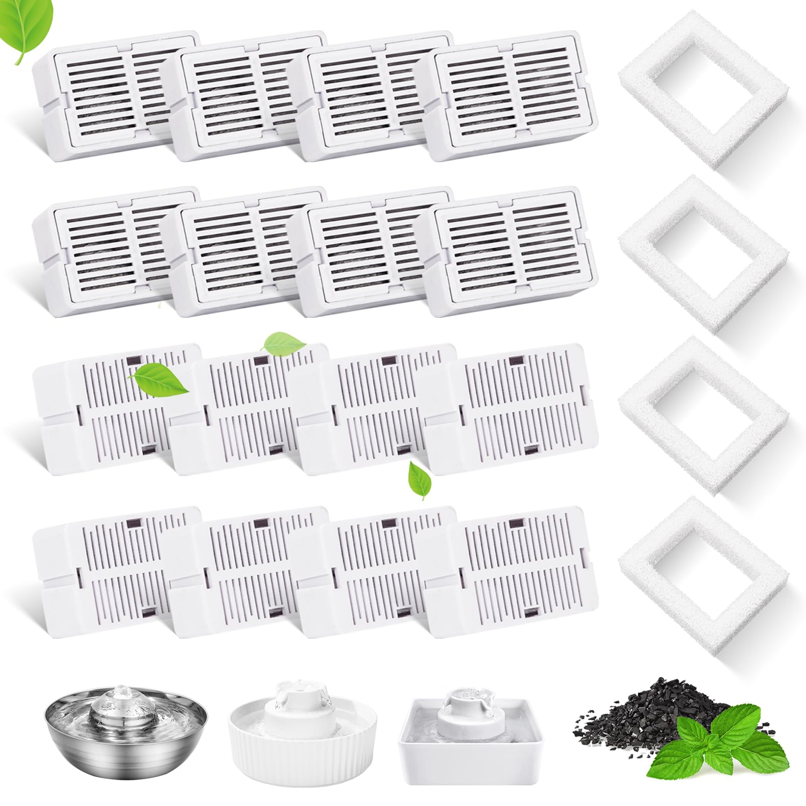 Photo 1 of 16 Packs Cat Water Fountain Filter for 2.1L/71oz Cupcake Ceramic Cat Dispenser, 16 Carbon Filters & 4 Foam Filters for Porcelain Pet Water Fountain, Multi-Filtration System Activated Carbon Filter