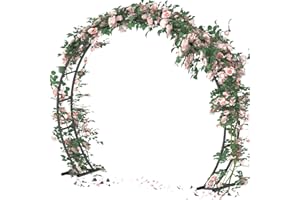 Queension Metal Wedding Arch | for Ceremony Party Decoration 8Ft Wide 7Ft High,Garden Arch Trellis with Ground Bases for Climbing Plants,Outdoor Garden Arbor for Roses Vines, Round Frame, Black