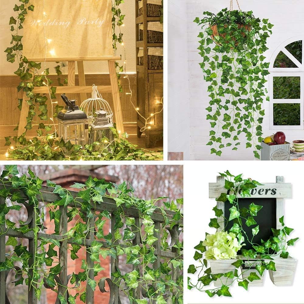 CQURE Artificial Ivy Garland,Fake Vines for Room Decor Fake Ivy UV Resistant Green Leaves Fake Plants Hanging Vines for Wedding Party Garden Wall Bedroom Decor 5 Pcs - Image 3