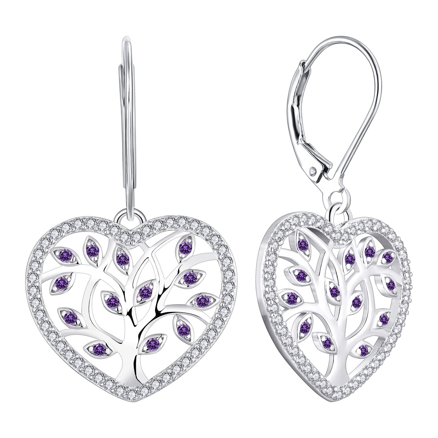 YL Tree of Life Earrings 925 Sterling Silver cut Amethyst Family Tree Dangle Drop Earrings for Women — image 1