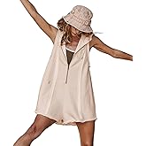 utcoco Women's Summer Casual Sleeveless Romper 2025 Zip Up Hoodies Loose Fit Shorts Jumpsuit with Pockets