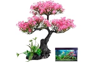 Didiseaon Aquarium Artificial Plants Decor, Pink Cherry Blossom Tree Grass Set for Fish Aquarium Decoration, Fish Bowl Ornaments, 11.4X9.4X4 Inches