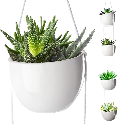 4 Tier Hanging Plant Holder White Ceramic Planters For Wall