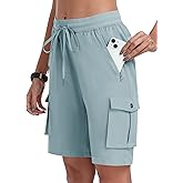 MoFiz Women's 10" Hiking Cargo Shorts Lightweight Quick Dry Outdoor Running Athletic Short Summer Travel Loose 6 Pockets