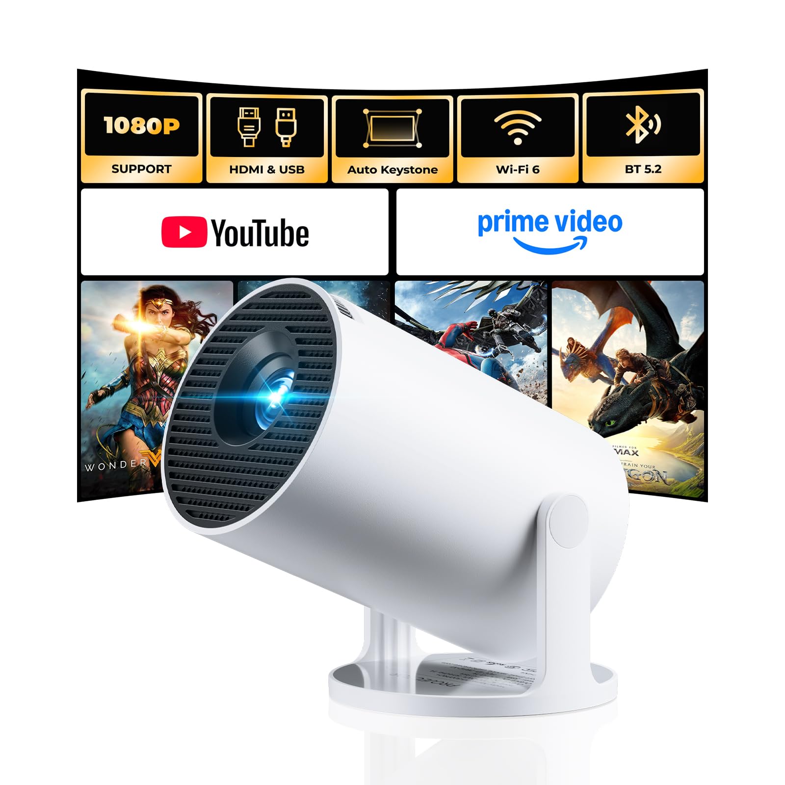 Photo 1 of [Built-in Apps] CLOKOWE Mini Projector with WiFi and Bluetooth, 2026 Upgraded 1080P Smart Portable Projector with 180° Rotation, Auto Keystone, Compatible with iPhone/Android/Laptop/TV Stick/HDMI/USB