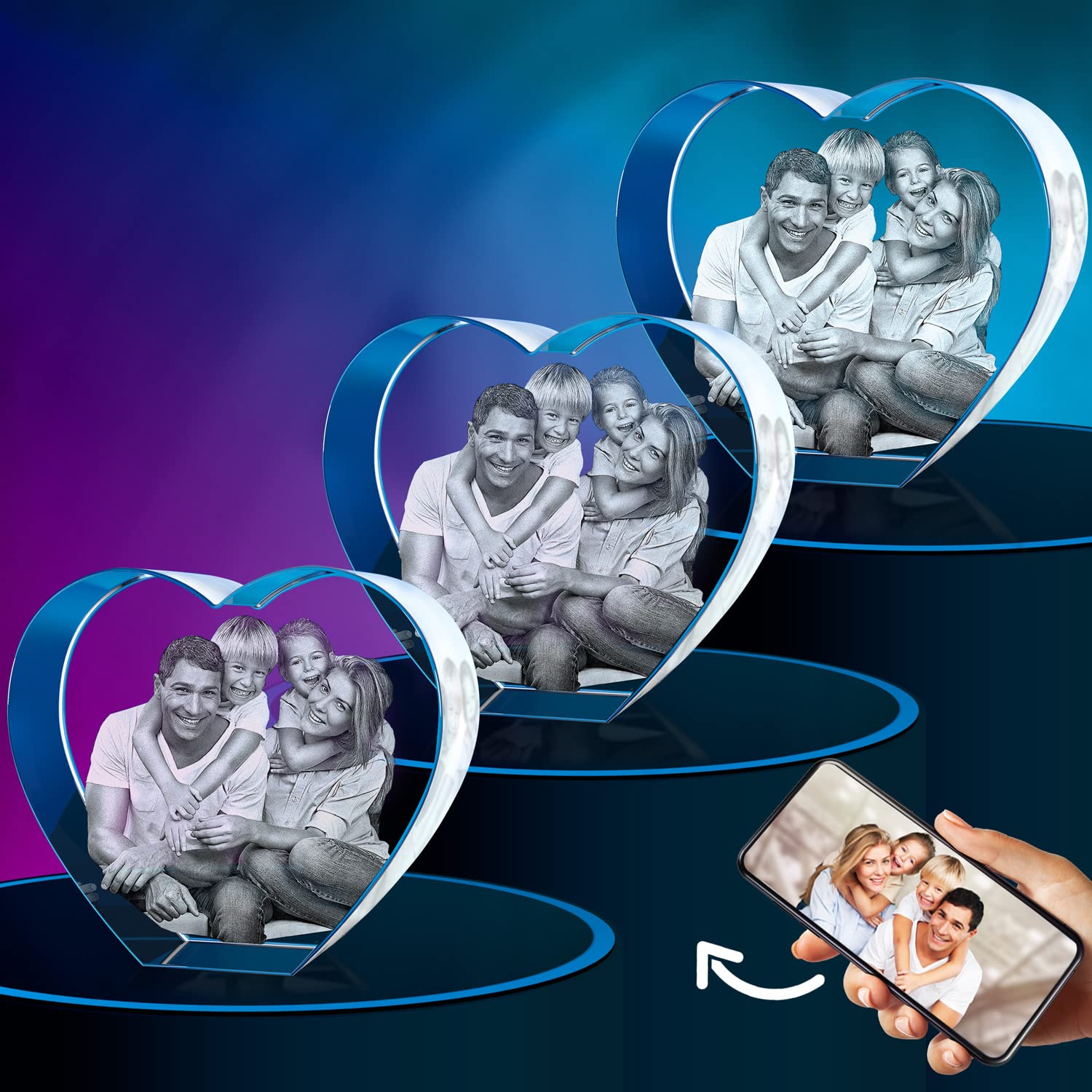 ArtPix 3D Crystal Photo, Personalized Gifts for Women, Wife, Men, Mom, Father, Her, Him, Dad, Grandpa, Great Customized Gift with Your Own Photo, Custom Glass 3D Laser Etched Picture Wedding - Heart