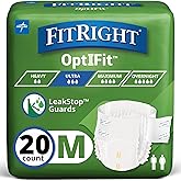 FitRight Ultra Adult Diapers, Disposable Incontinence Briefs, Leak-Proof Diaper, Absorbent Briefs For Men and Women, Maximum Protection, Medium, 32 &ndash; 44 in, 20 briefs per bag