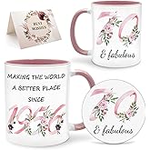 Lingdeer 70th Birthday Gifts for Women Her, 1956 Vintage Birthday Coffee Mugs with Silicone Coaster, Fabulous 1956 Gifts Ideas for 70 Years Old Women Mom Sisters Grandma