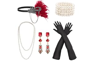 DRESHOW 1920s Great Gatsby Accessories Set for Women Feather Headband Gloves Necklace Set Flapper Costume Accessories