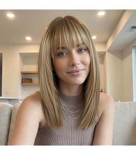 16inch Human Hair Wig Shoulder Length Layered with Bangs Natural Look Amazon.com : ELLORS Ombre Dark Brown 16inch Human Hair Wigs  main image 2