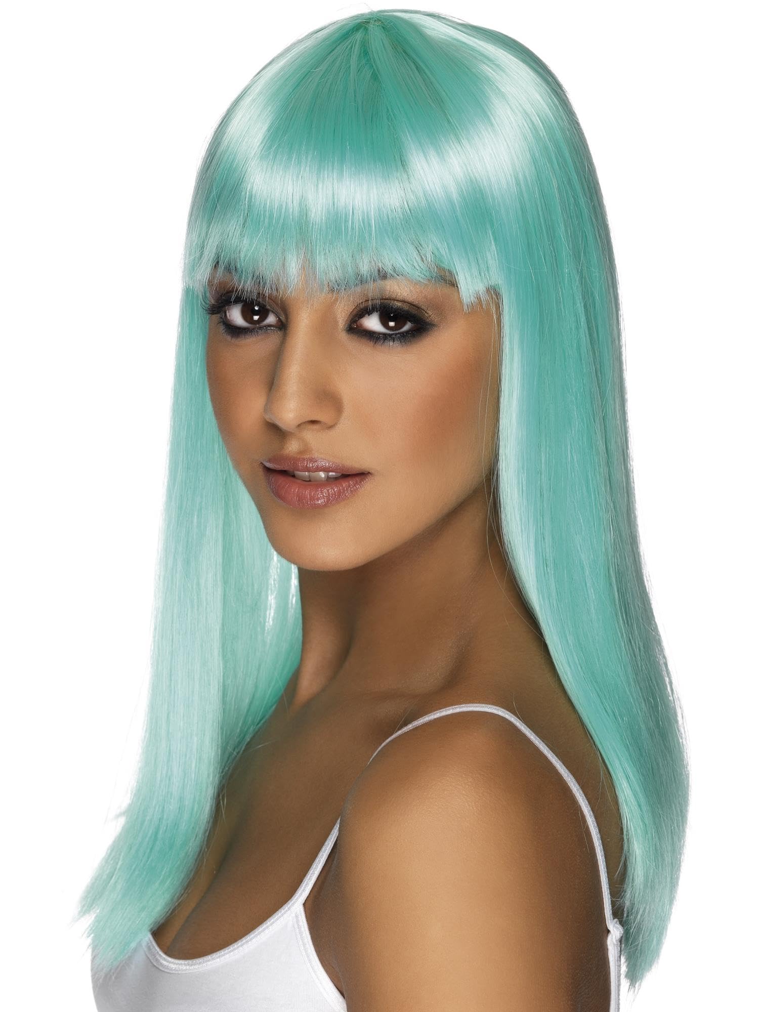Glamourama Wig Neon Aqua Long Straight With Fringe