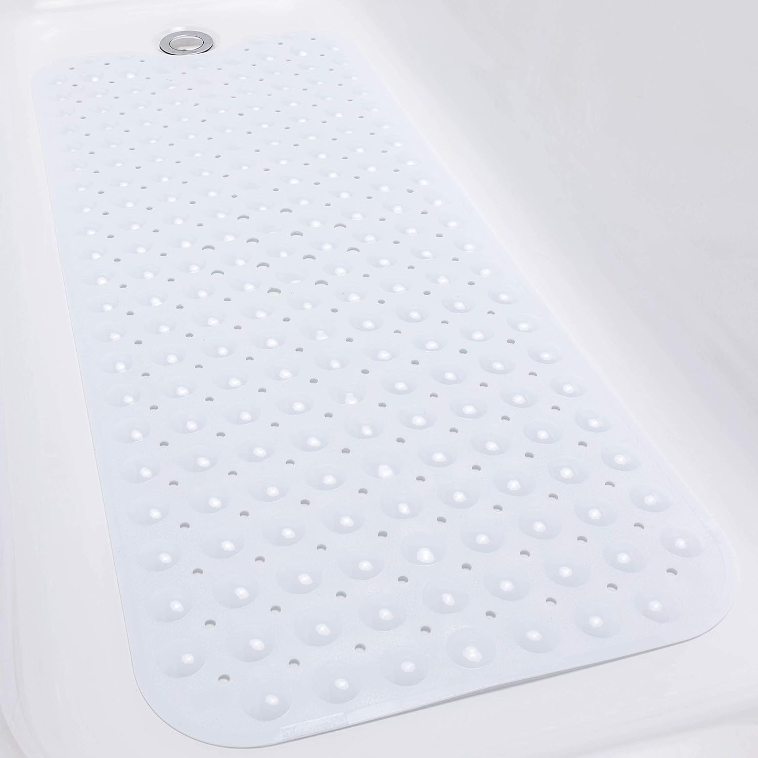 TIKE SMART Extra-Long Non-Slip Bathtub & Shower Mat 39”x16” (Smooth/Non-Textured Tubs Only) Safe,Clean,Anti-Bacterial,Machine-Washable,Superior Grip&Drainage, Vinyl, Opaque White: Home & Kitchen