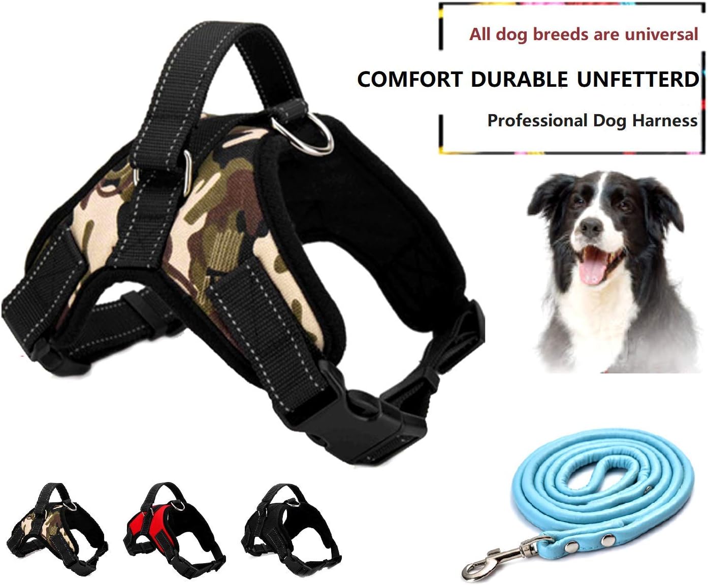Dog Harness No Pull Pet Harness 3M Reflective Adjustable Outdoor Pet Vest for Dogs, Pet Harness for Small Medium Large Dogs With Dog Rope