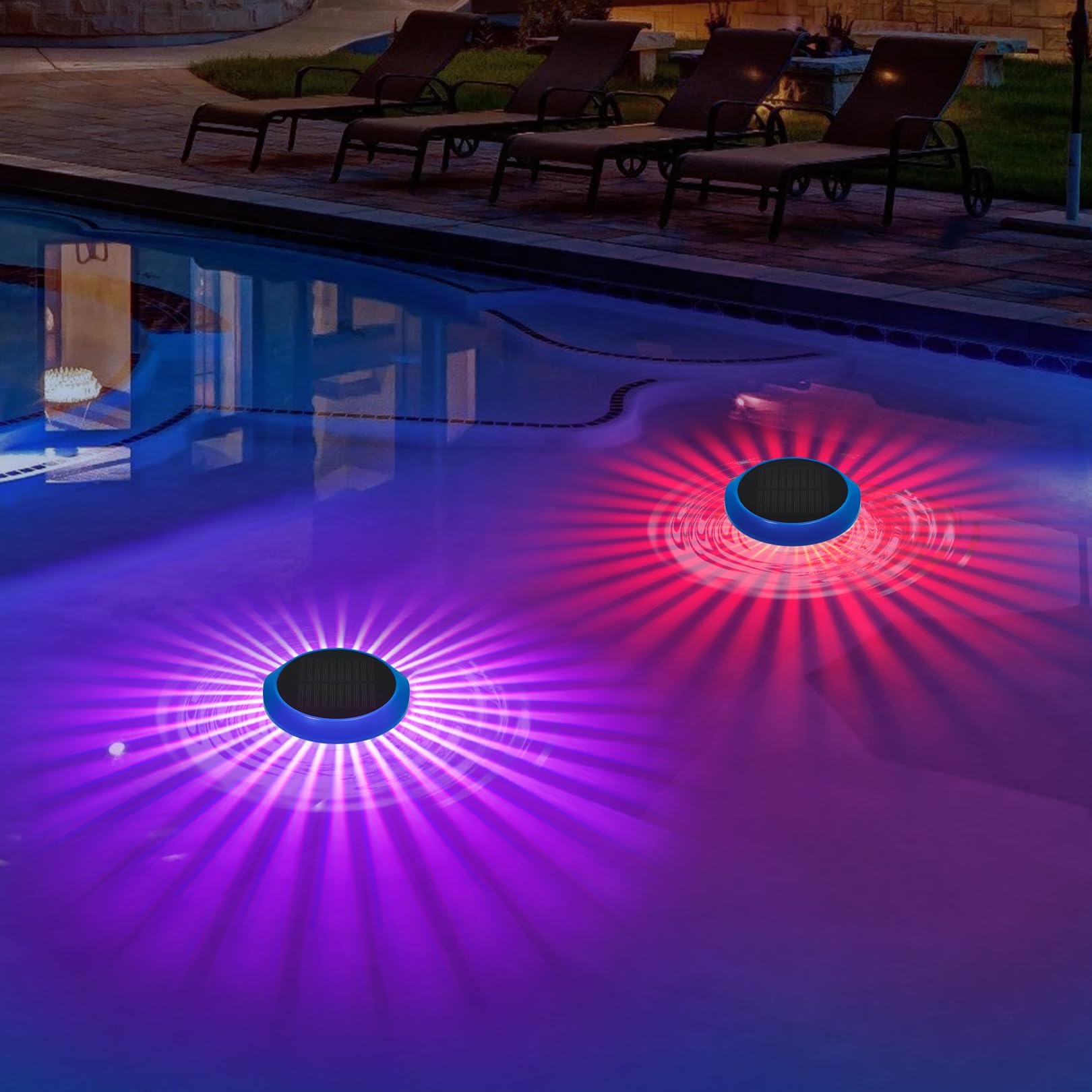 Photo 1 of RRRPIO Floating Pool Lights, Solar Floating Pool Lights with RGB Color Changing, Waterproof LED Light for Inground Pools, Night Pool Parties, Fountains, and Outdoor Decor (2, Blue)