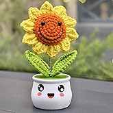 Levvohd Crochet Sunflower Gifts for Women, Artificial Sun Flower for Office Desk Car Dashboard Decor, for Women Birthday (1 Sunflower - S)