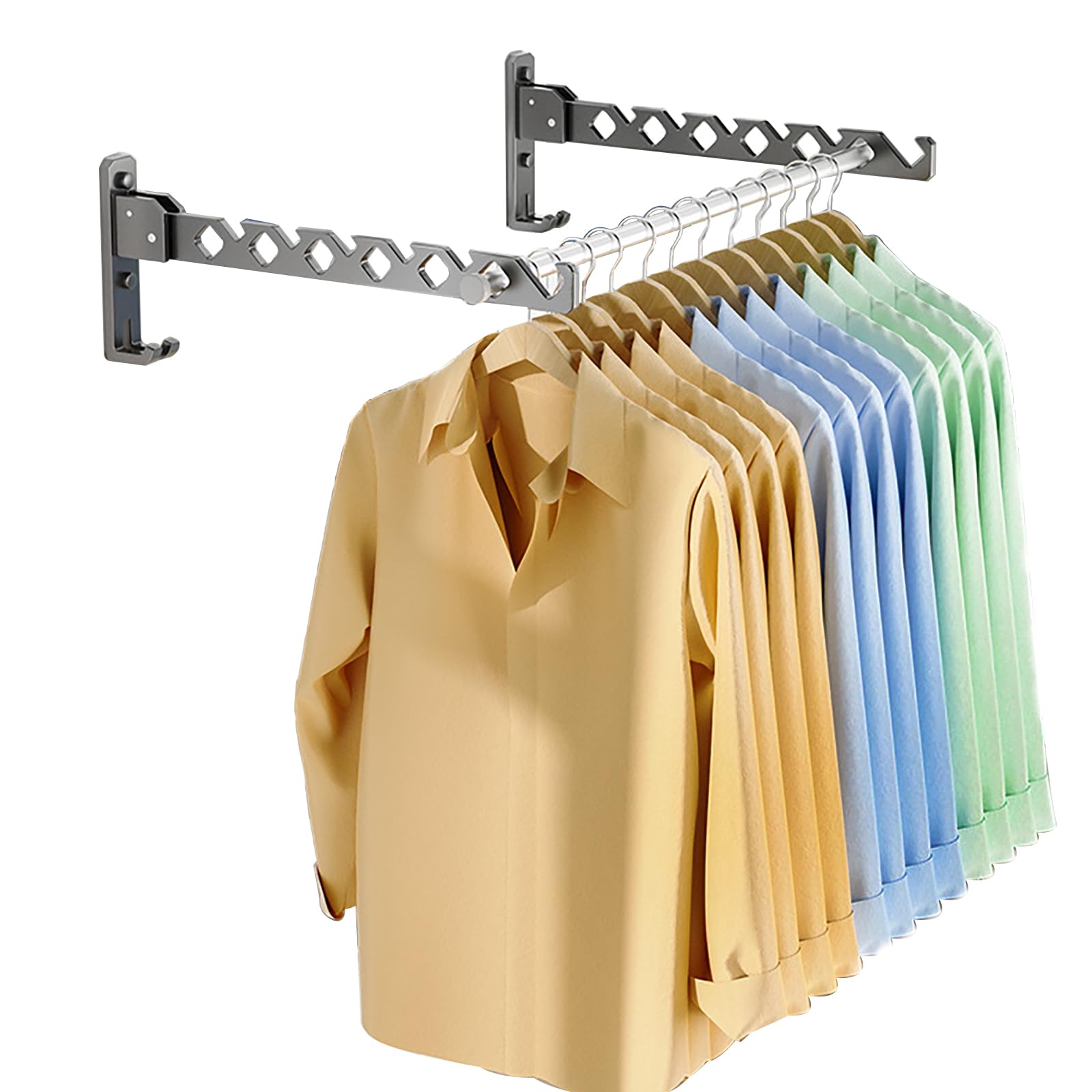 Lxoraziy 2 Pieces Foldable Wall Mounted Clothes Hanger, Aluminum Wall Mounted Drying Rack with 40cm Hanging Rod, Small Wall Clothes Airer, for Bathroom Bedroom Hotel(Grey)