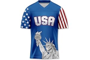 Rgubvui Men's 4th of July USA Flag Football Jerseys for Independence Day Red White Blue Shirts American Patriotic Jersey