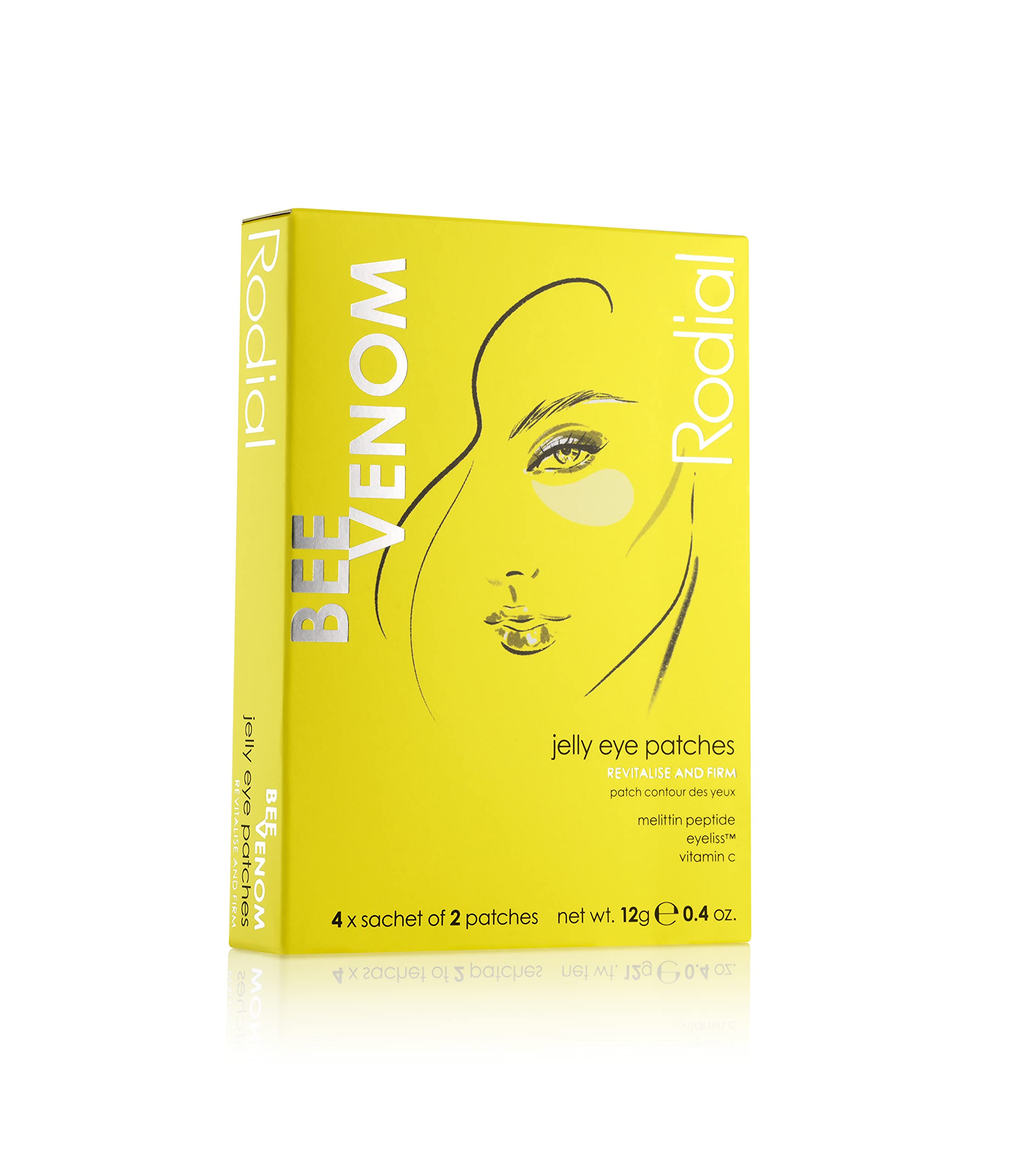 Rodial Jelly Eye Patches Bee Venom (Box of 4 Sachets), Rejuvenate and Firm, Cooling Jelly Technology, Anti-puffiness for Under Eyes, Vitamine C for Revitalised and Luminous Eye Look