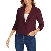LADI TREND Women's Corduroy Blazers Ruched 3/4 Sleeve Notch Lapel Slim Fit Work Button Front Short Blazer Jackets
