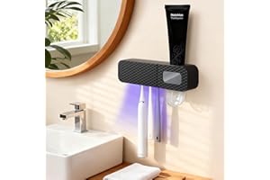 NeteHon Smart Toothbrush Holder, Wall Mounted Toothbrush Holder with Toothpaste Dispenser, Drying Function and 3 Toothbrush Slots for Bathroom (Black)