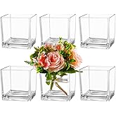 MARTAGE Square Glass Vases Set of 6, 4" x 4" x 4" Square Flower Vases for Centerpieces, Clear Vase for Flowers, Small Vase for Wedding, Party, Home Office Decoration