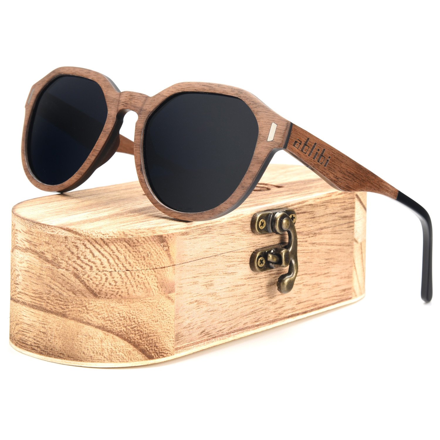 Ablibi Walnut Wooden Sunglasses Polarized Lenses Glasses Mens Driving Shades in Wood Case