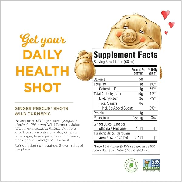 GINGER RESCUE, TURMERIC SHOTS BY THE GINGER PEOPLE – IMMUNITY BOOSTING, CAFFEINE FREE ENERGY, DIGESTIVE HEATH, TURMERIC, 2 FL OZ (PACK OF 12)