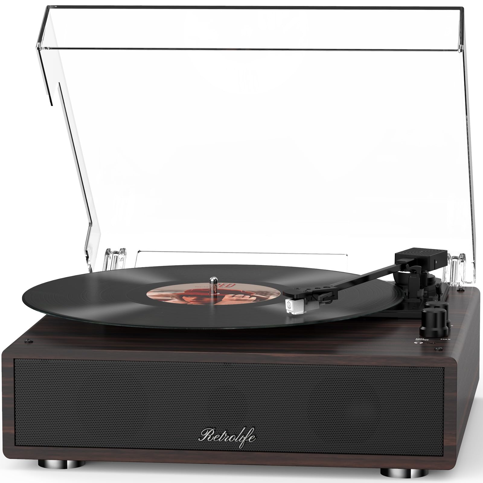 Photo 1 of Record Player Built-in Stereo Speakers Vintage Turntable for Vinyl Records Bluetooth Retro LP Phonograph All-in-one High Fidelity AT-3600L MM Cartridge 3 Speed Belt-Driven Phono Audio Wood Dark Walnut