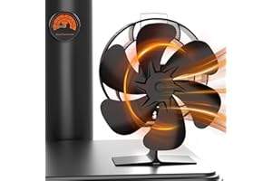 Easywave Oscillating Wood Stove Fan: Fireplace Fan with Wood Stove Magnetic Thermometer - 6 Blades Heat Powered Stove Fan for Wood/Log Burner/Fireplaces