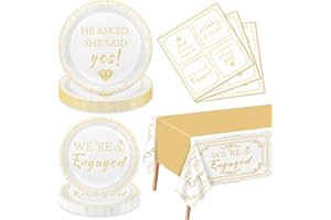 61 Pieces Happy Engagement Party Decorations - Including Engagement Paper Plates, She Said Yes Napkins, and Engaged Tableclot