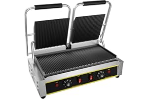 DULNICE Commercial Panini Press Grill,3600W Electric Sandwich Griddle with Temperature Control,Stainless Steel Double Non-Sti