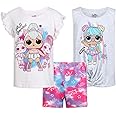 L.O.L. Surprise! MC Swag, Diva and Queen Bee Girls 3 Piece T-Shirt, Tank Top, and Short Set for Big Kids – Pink/Grey