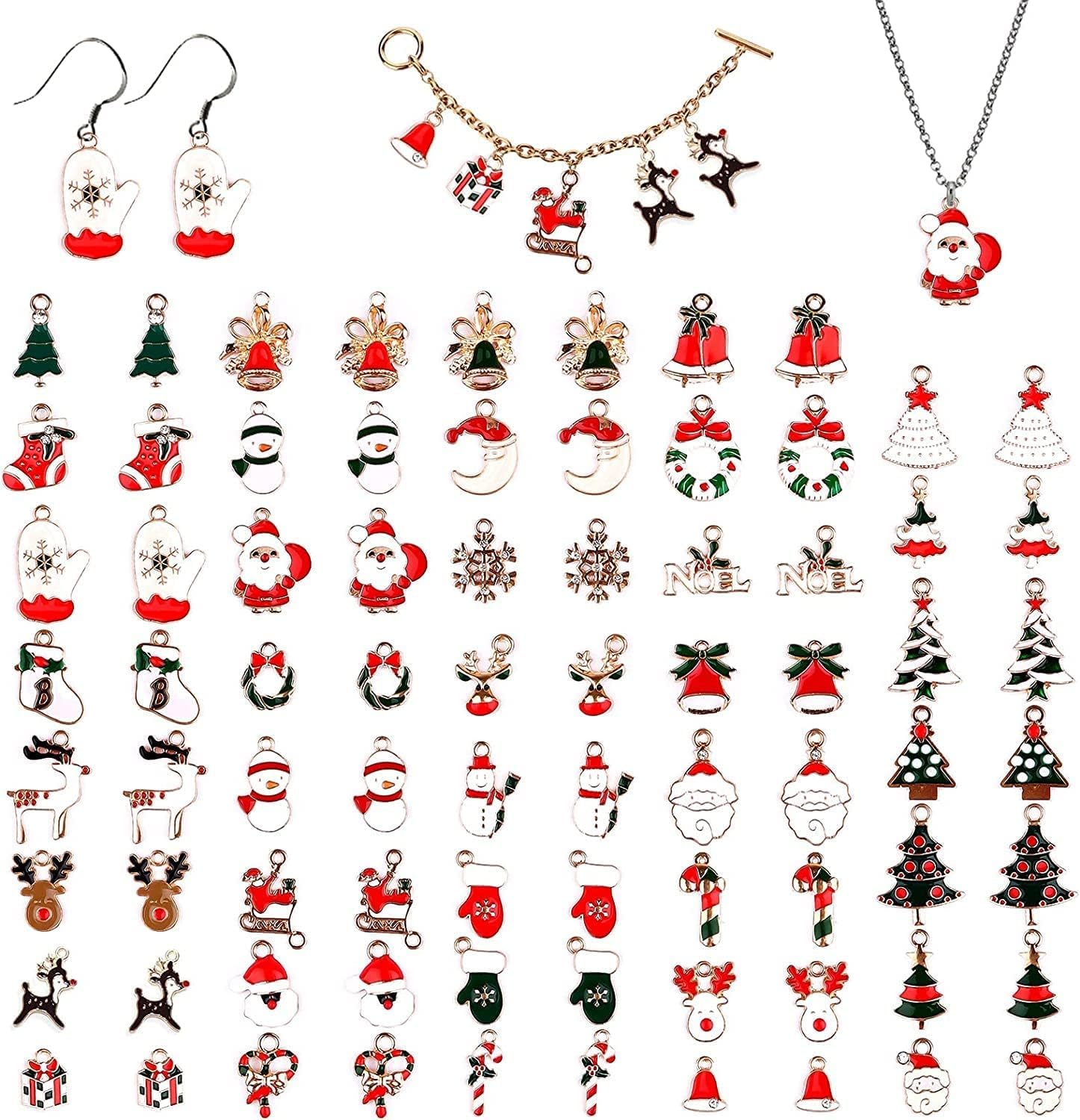 Kalolary 84P Christmas Enamel Gold Charms for Jewelry Making, Assorted Gold Charms for Christmas Snowflake Snowman Tree Hat DIY Necklace Bracelet Earrings Making Crafting Decoration